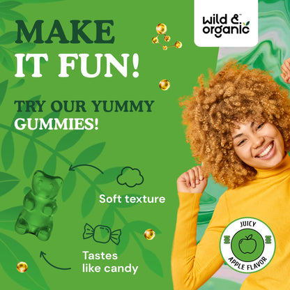 Wild & Organic Chlorophyll Gummies 50mg – Detox Cleanse, Vegan & Non-GMO | 60 Chews