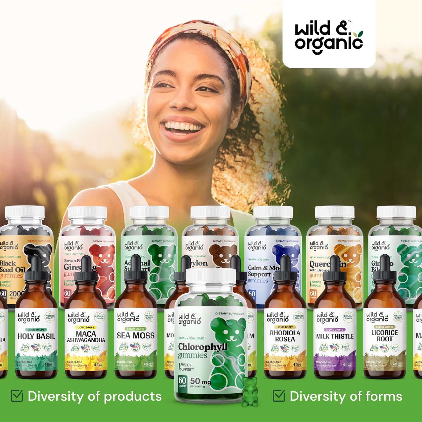 Wild & Organic Chlorophyll Gummies 50mg – Detox Cleanse, Vegan & Non-GMO | 60 Chews