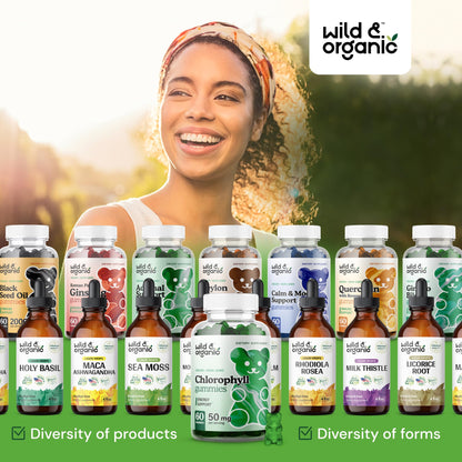 Wild & Organic Chlorophyll Gummies 50mg – Detox Cleanse, Vegan & Non-GMO | 60 Chews