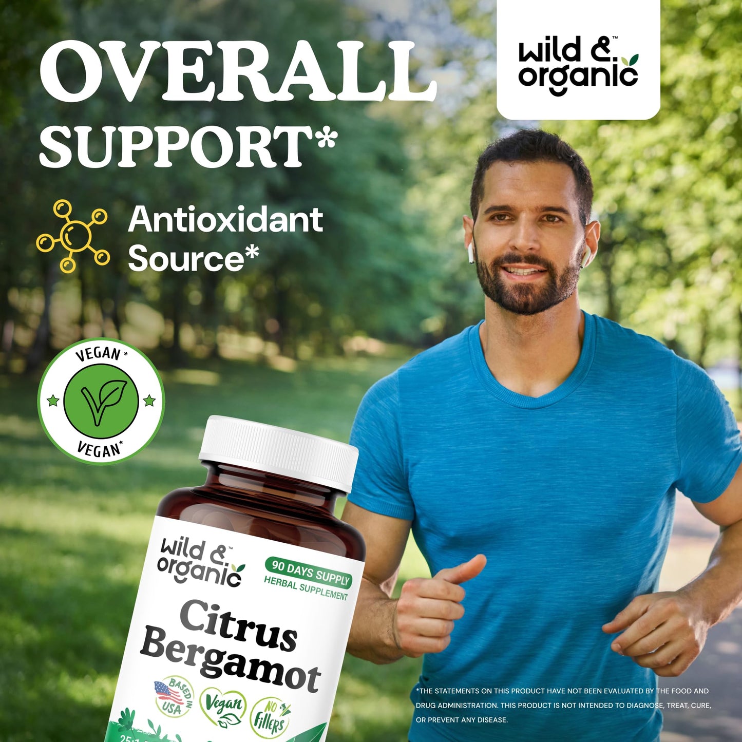 Wild & Organic Citrus Bergamot Capsules 500 mg – Antioxidant & Overall Support | Vegan, Non-GMO | 90 Count