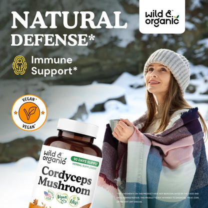 Wild & Organic Cordyceps Capsules 1200 mg – Immune Support, Pure Mycelium Extract, Vegan, Non-GMO | 180 Count