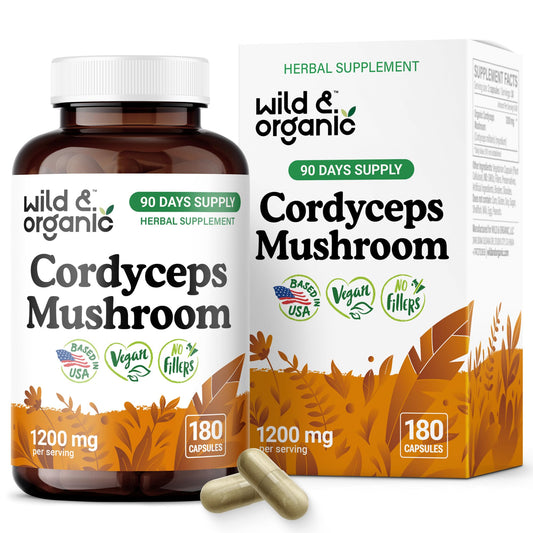 Wild & Organic Cordyceps Capsules 1200 mg – Immune Support, Pure Mycelium Extract, Vegan, Non-GMO | 180 Count BritishVita | Premium UK Vitamins & Wellness Supplements
