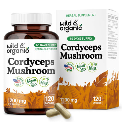 Wild & Organic Cordyceps 1200 mg Capsules – Immune Support, Vegan, 120 Count