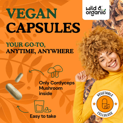 Wild & Organic Cordyceps 1200 mg Capsules – Immune Support, Vegan, 120 Count