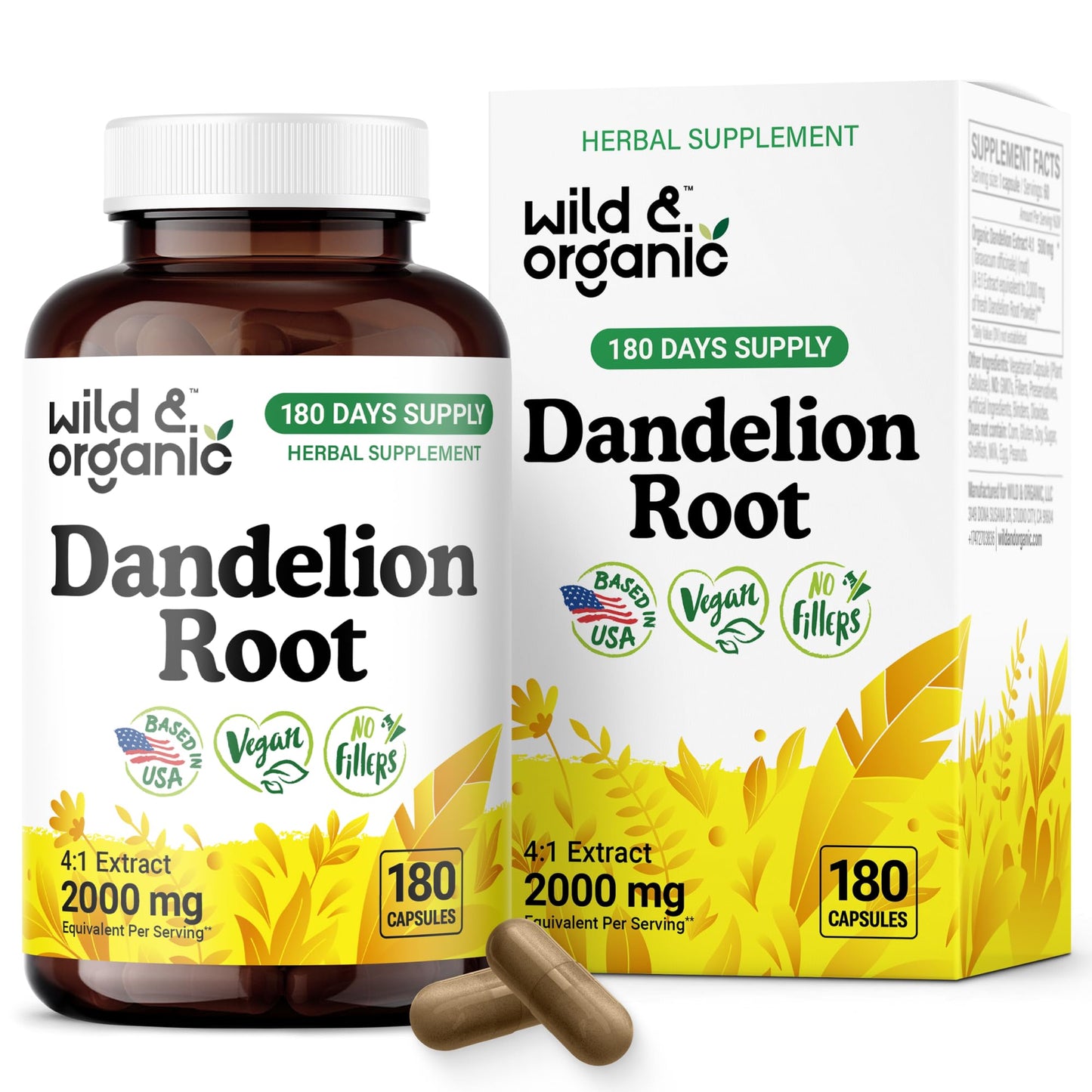 Wild & Organic Dandelion Root Capsules – 2000 mg per Capsule, Liver Support