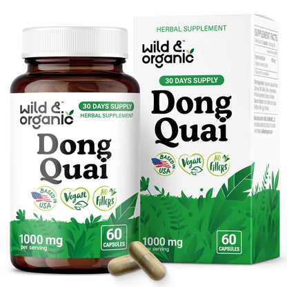 Wild & Organic Dong Quai Capsules for Women - 1000 mg, 60 Count, Vegan