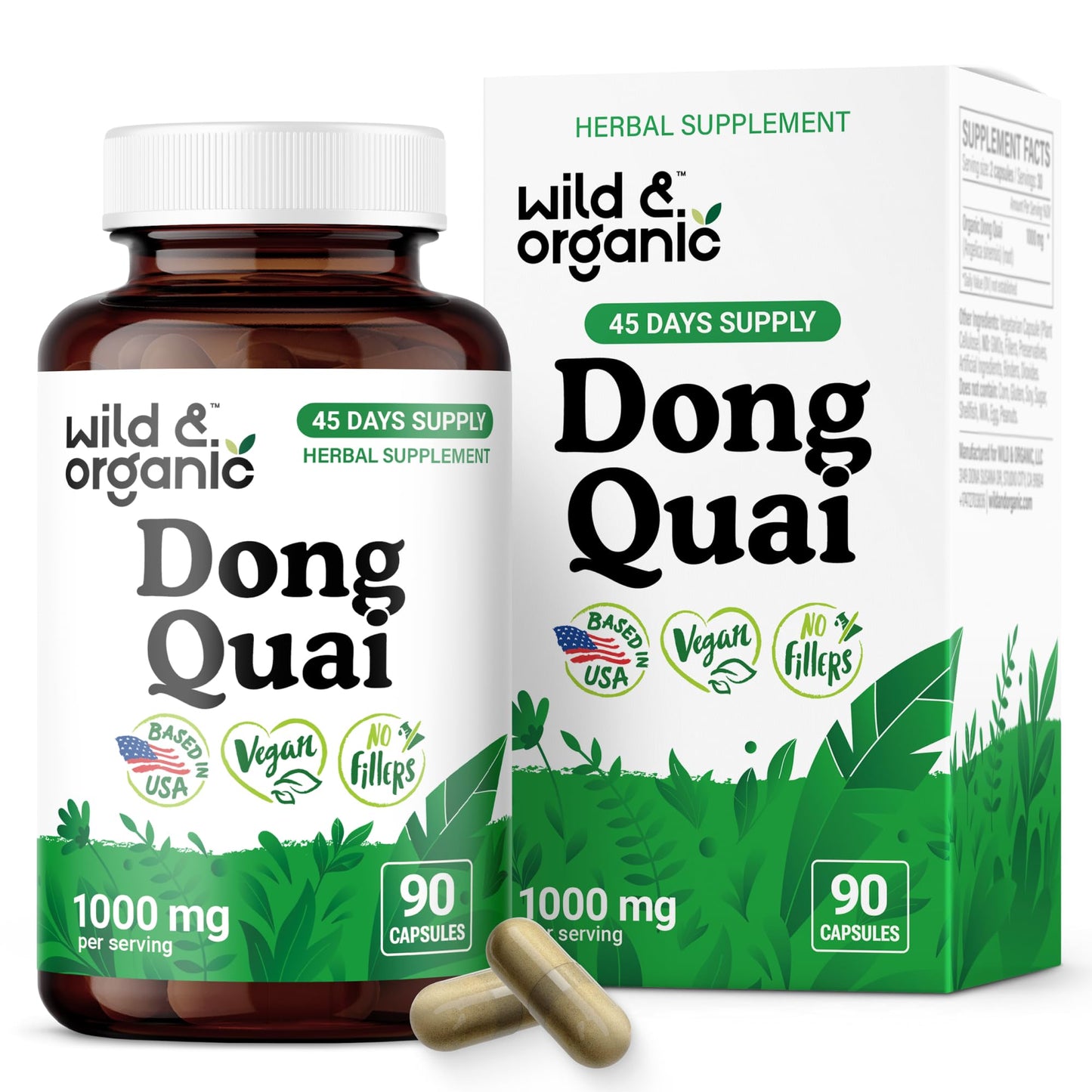 Wild & Organic Dong Quai Capsules for Women - 1000 mg per Serving | 90 Count | Vegan, Non-GMO