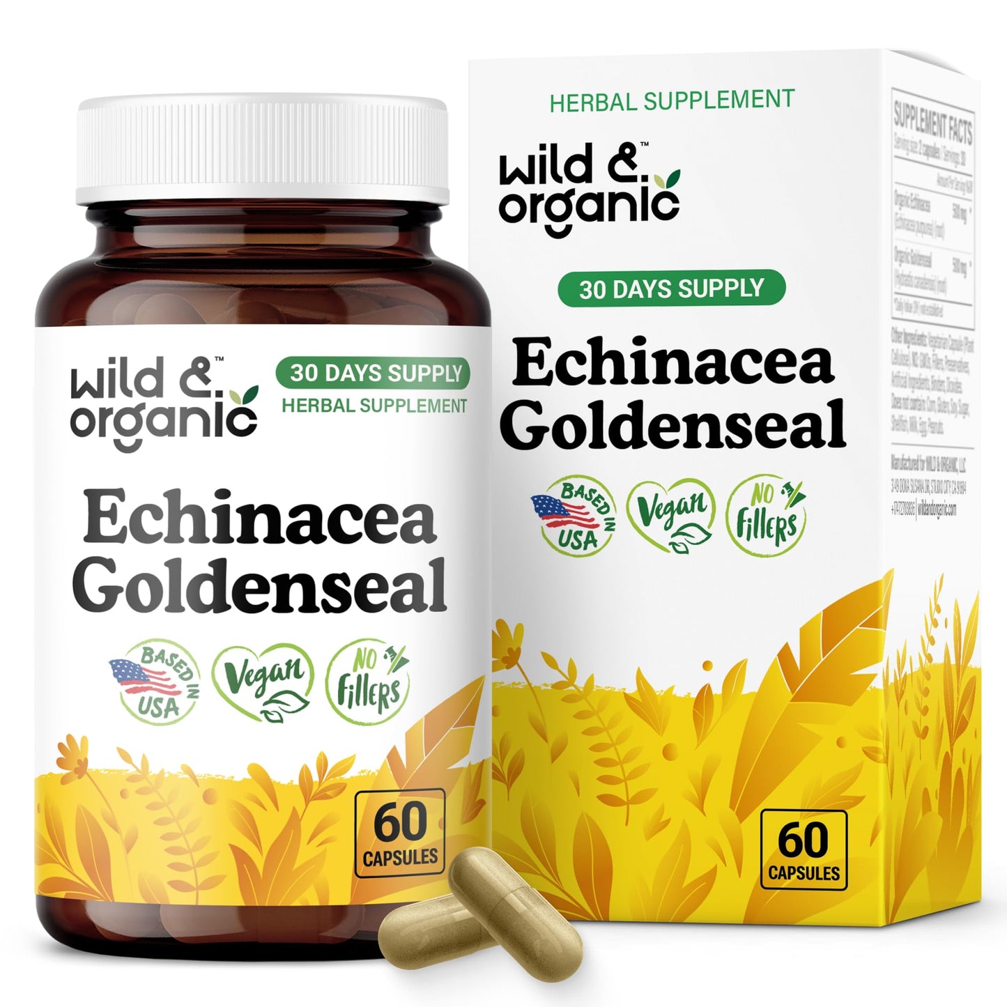 Wild & Organic Echinacea + Goldenseal Capsules – Immune & Lung Support | 60 Count
