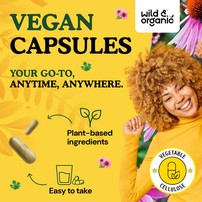 Wild & Organic Echinacea Goldenseal Capsules - Immune & Lung Support - 120 Count - Vegan, Non-GMO