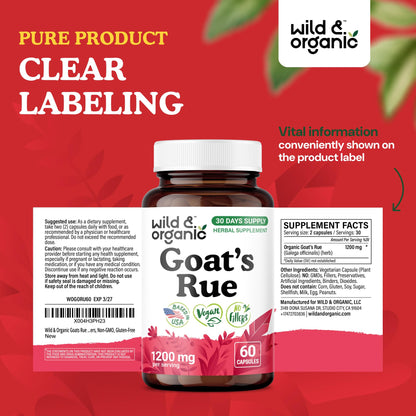 Wild & Organic Goat's Rue Capsules 1200 mg – Lactation Support, 60 Vegan Capsules