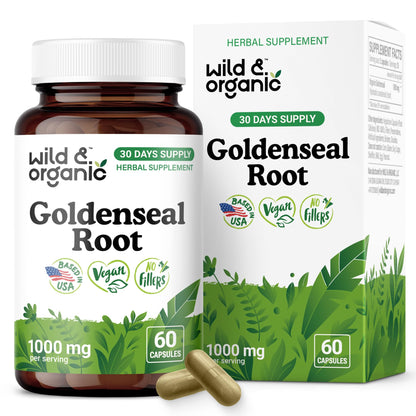Wild & Organic Goldenseal Root Capsules 1000mg – Immune & Lung Support (60 capsules) – Vegan, Non-GMO