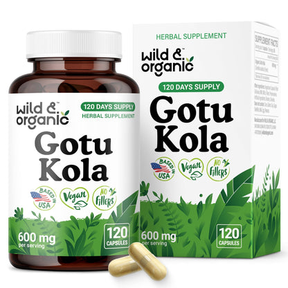 Wild & Organic Gotu Kola Capsules 600 mg – Brain & Focus Support | 120-Count, Vegan, Non-GMO
