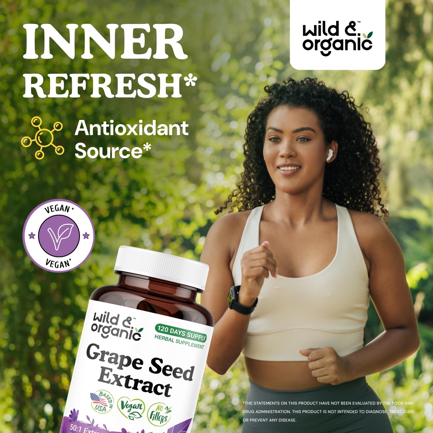 Wild & Organic Grape Seed Extract Capsules - 20,000 mg Strength Grapeseed Extract Equivalent - 95% Polyphenols - 400 mg per Serving - 120 Vegan Capsules - 4 Month Supply - Non-GMO