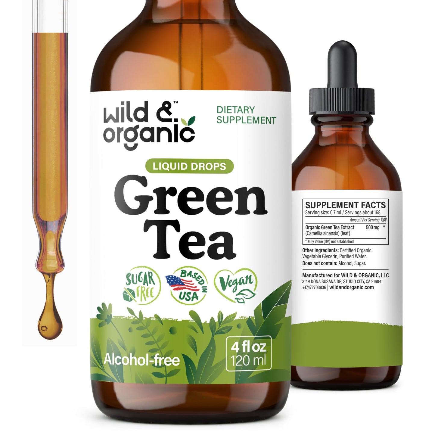 Wild & Organic Green Tea Extract Liquid Drops | 4 fl oz, 84-Day Supply, Vegan & Alcohol-Free