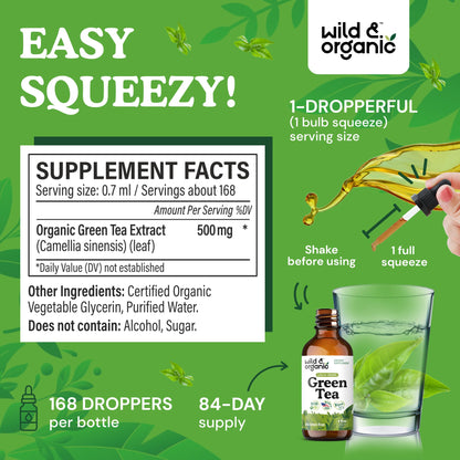 Wild & Organic Green Tea Extract Liquid Drops | 4 fl oz, 84-Day Supply, Vegan & Alcohol-Free