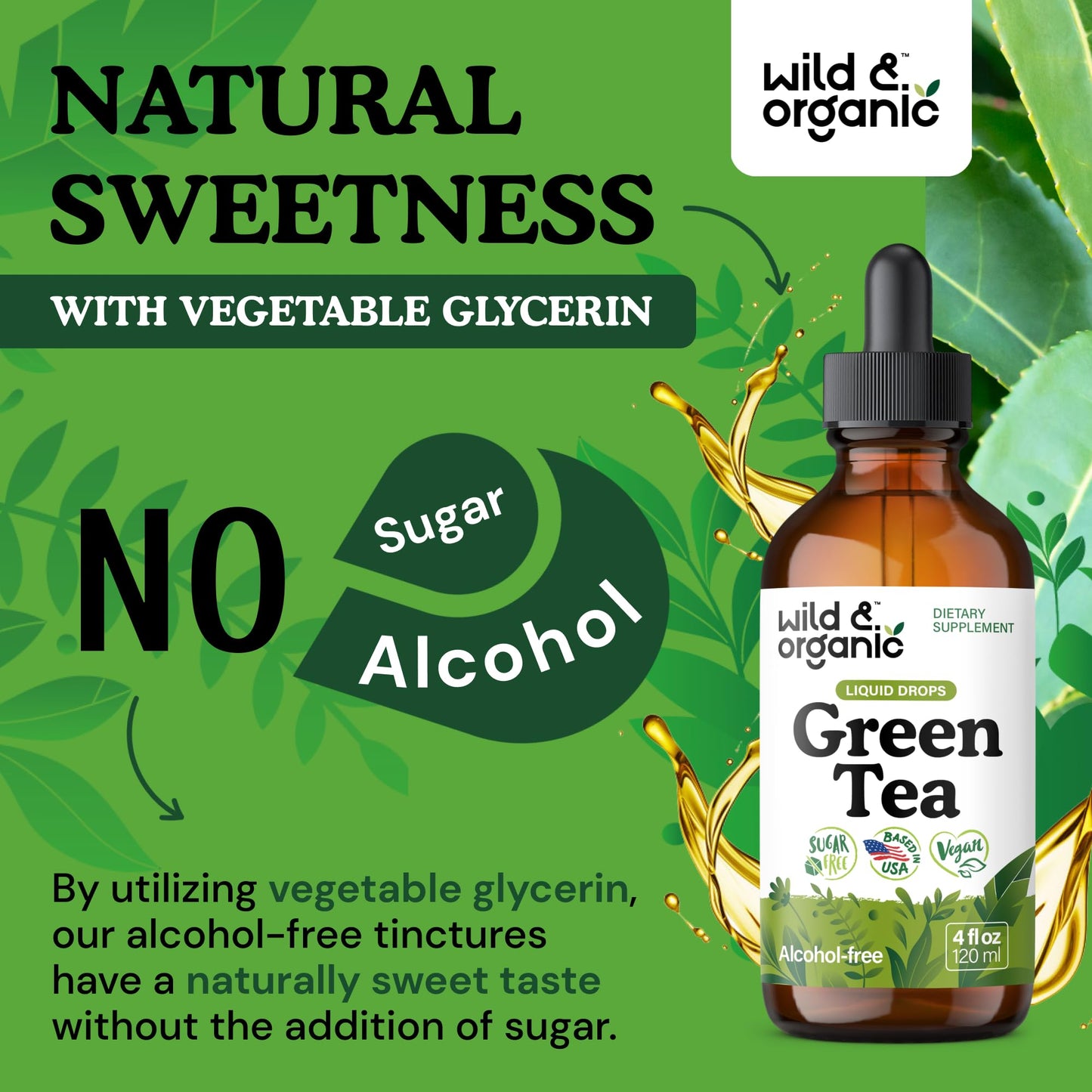 Wild & Organic Green Tea Extract Liquid Drops | 4 fl oz, 84-Day Supply, Vegan & Alcohol-Free