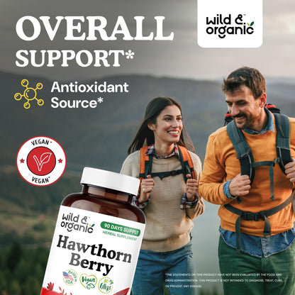Wild & Organic Hawthorn Berry Capsules 1200 mg - 180 Count | Vegan, Non-GMO