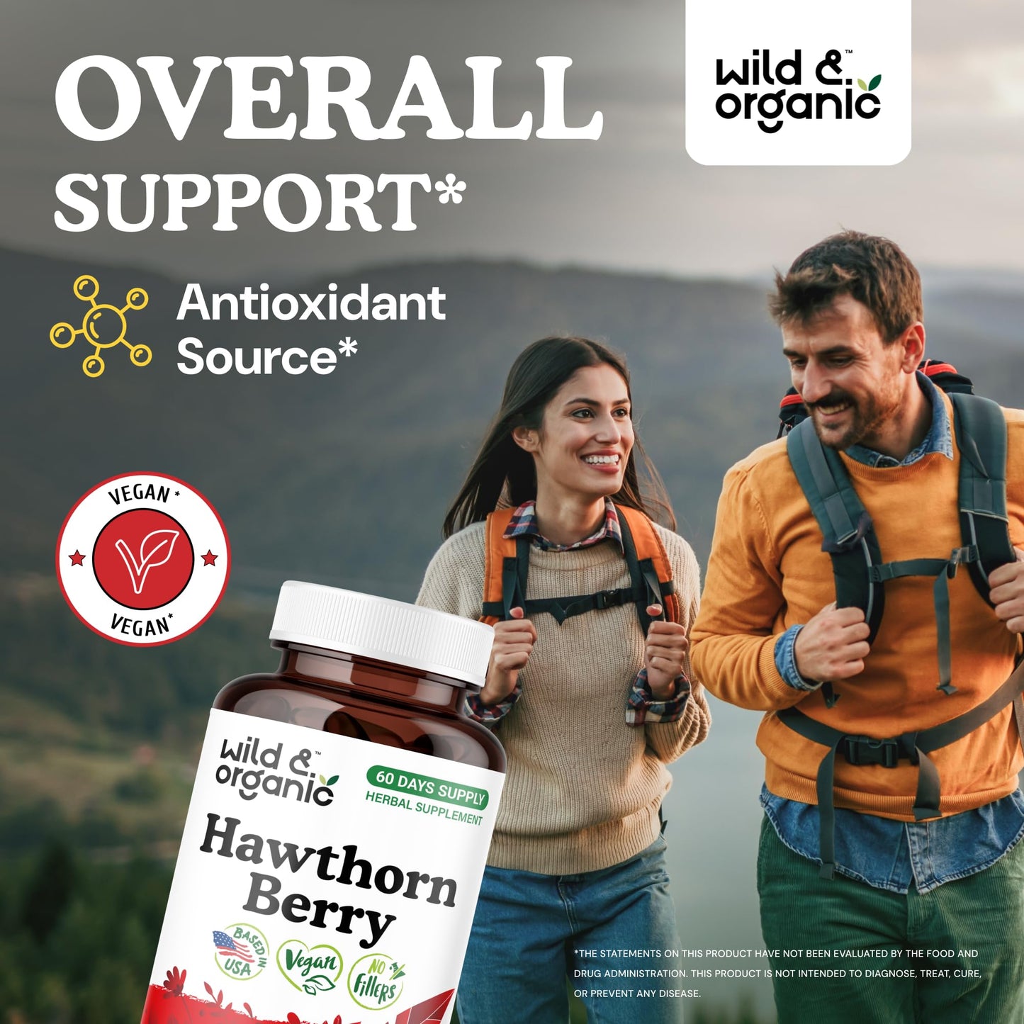 Wild & Organic Hawthorn Berry Capsules 1200 mg - 60-Day Vegan, Non-GMO | 120 Count