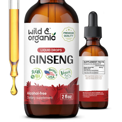 Wild & Organic Korean Red Ginseng Drops - Immune Support | Vegan & Alcohol-Free - 2 fl oz