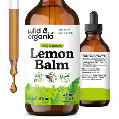 Wild & Organic Lemon Balm Tincture – Mood Support, Melissa Leaf Extract Drops, Vegan, Sugar & Alcohol-Free, 4 fl oz