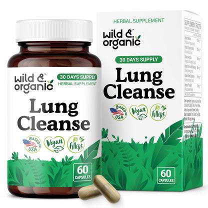 Wild & Organic Lung Cleanse Capsules – Vegan Lung Support with Mullein Leaf, Stinging Nettle, Angelica & Korean Panax Ginseng Powder – 60 Count