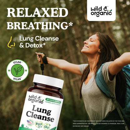Wild & Organic Lung Cleanse Capsules – Vegan Lung Support with Mullein Leaf, Stinging Nettle, Angelica & Korean Panax Ginseng Powder – 60 Count