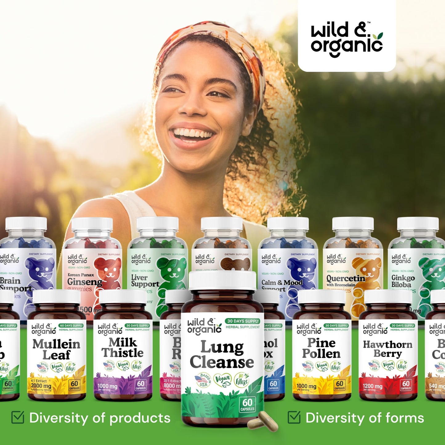Wild & Organic Lung Cleanse Capsules – Vegan Lung Support with Mullein Leaf, Stinging Nettle, Angelica & Korean Panax Ginseng Powder – 60 Count