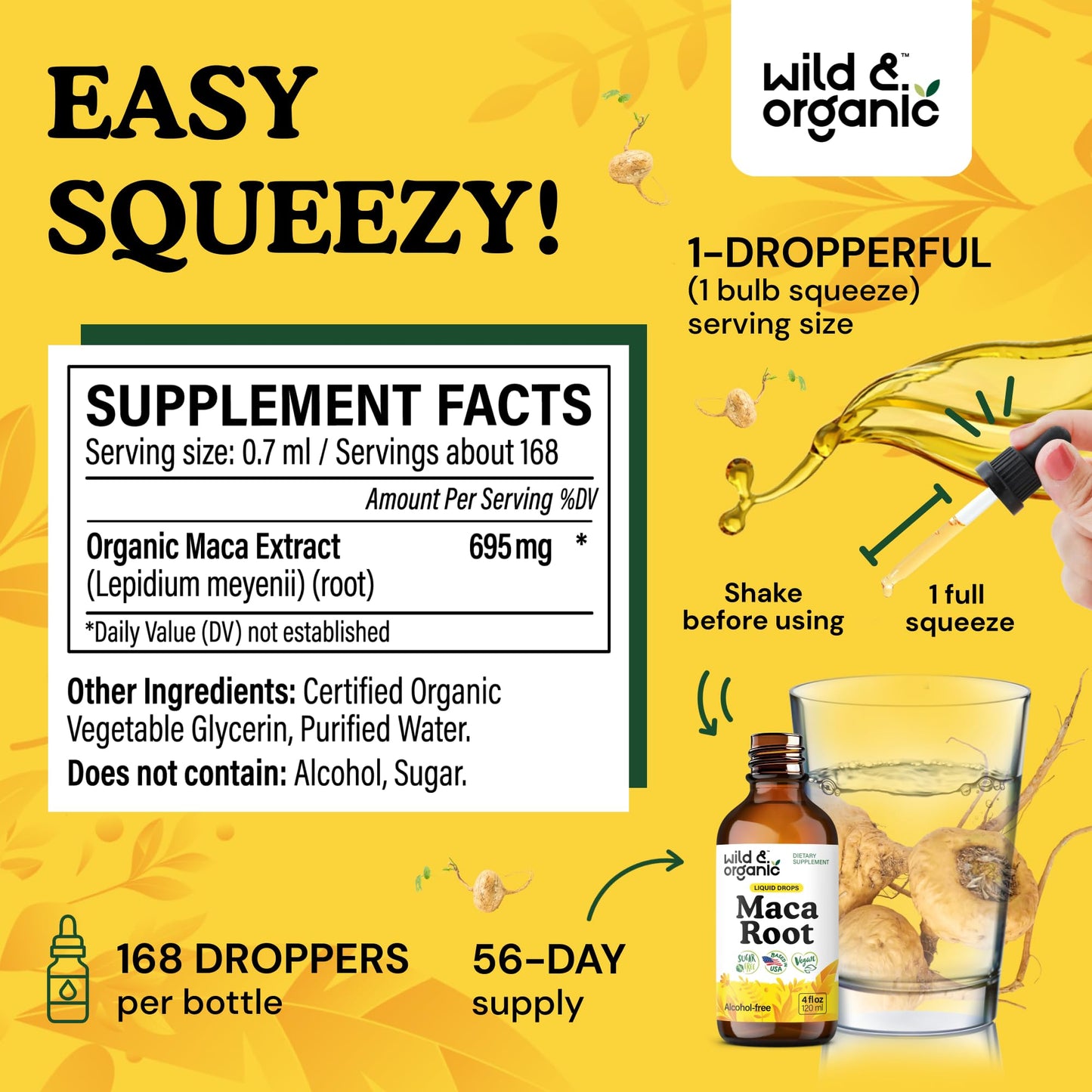 Wild & Organic Maca Root Liquid Drops – Peruvian Maca Tincture, 4 fl oz