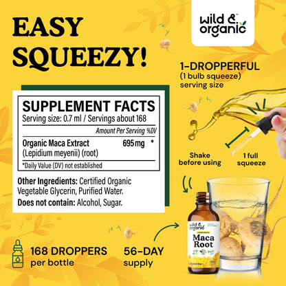 Wild & Organic Maca Root Liquid Drops – Peruvian Maca Tincture, 4 fl oz