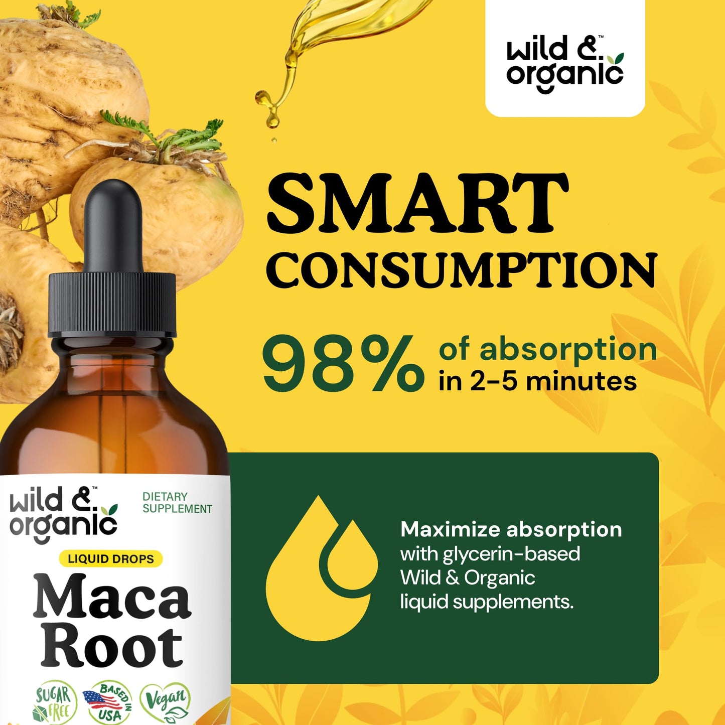 Wild & Organic Maca Root Liquid Drops – Peruvian Maca Tincture, 4 fl oz