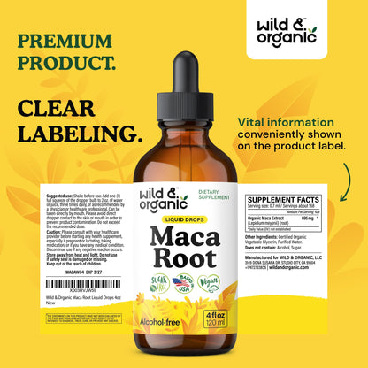 Wild & Organic Maca Root Liquid Drops – Peruvian Maca Tincture, 4 fl oz