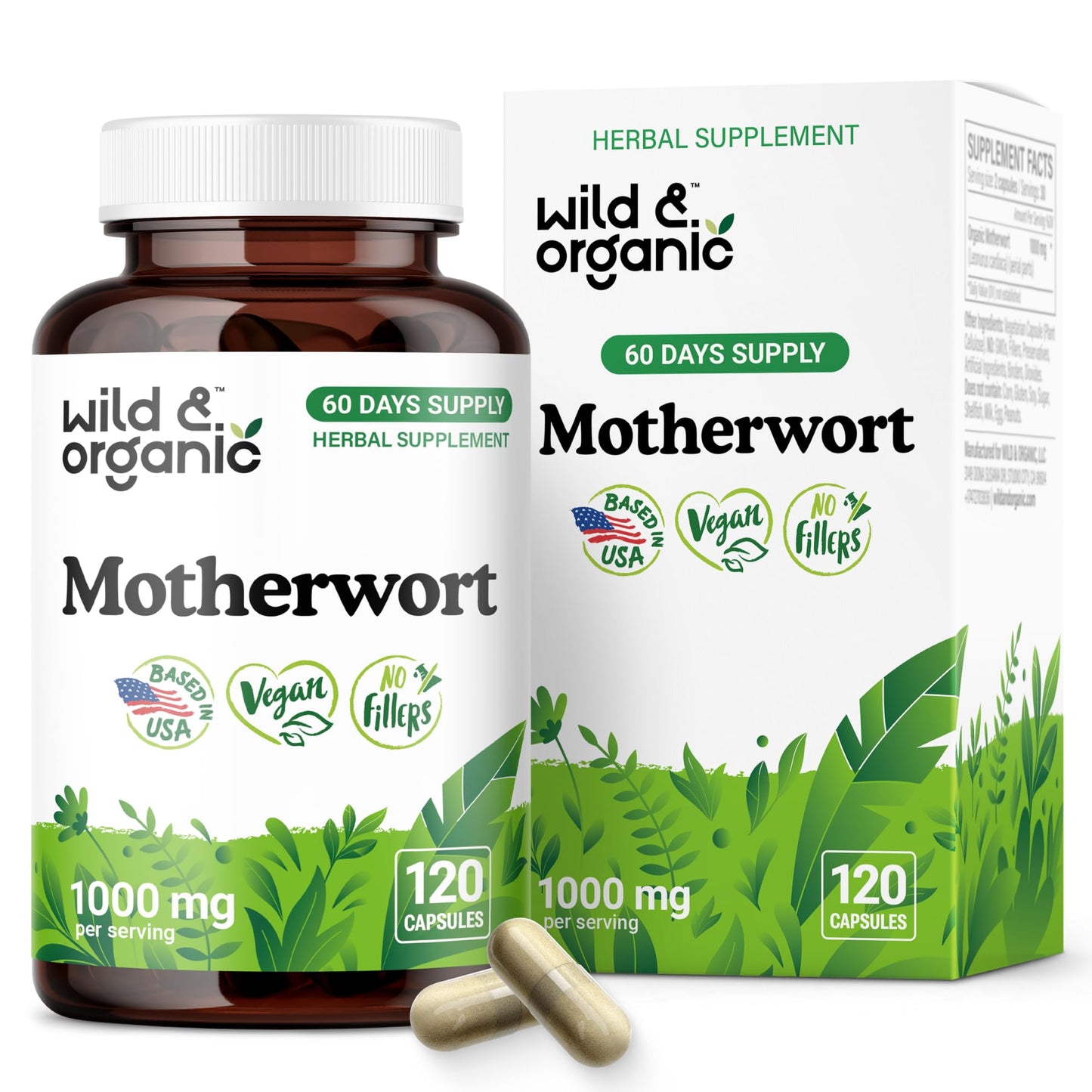 Wild & Organic Motherwort Capsules 1000 mg | Calmness & Women's Support | Vegan & Non-GMO