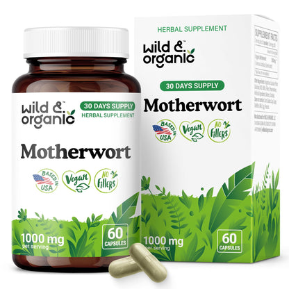 Wild & Organic Motherwort Capsules 1000 mg – Calmness & Women's Support (60 Vegan Capsules)