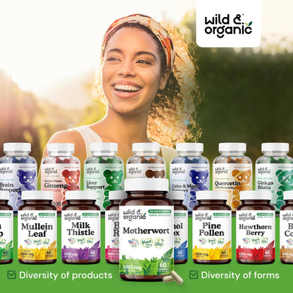 Wild & Organic Motherwort Capsules 1000 mg – Calmness & Women's Support (60 Vegan Capsules)