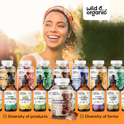 Wild & Organic Mushroom Gummies - 10-in-1 Complex | Immune & Brain Support – 60 Count
