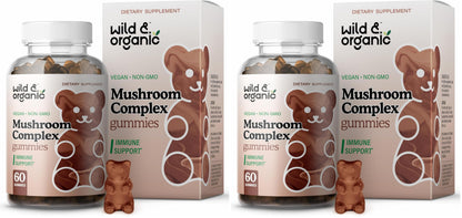 Wild & Organic Mushroom Gummies – 10-Mushroom Complex, Immune & Brain Support (60 Count Pack of 2)