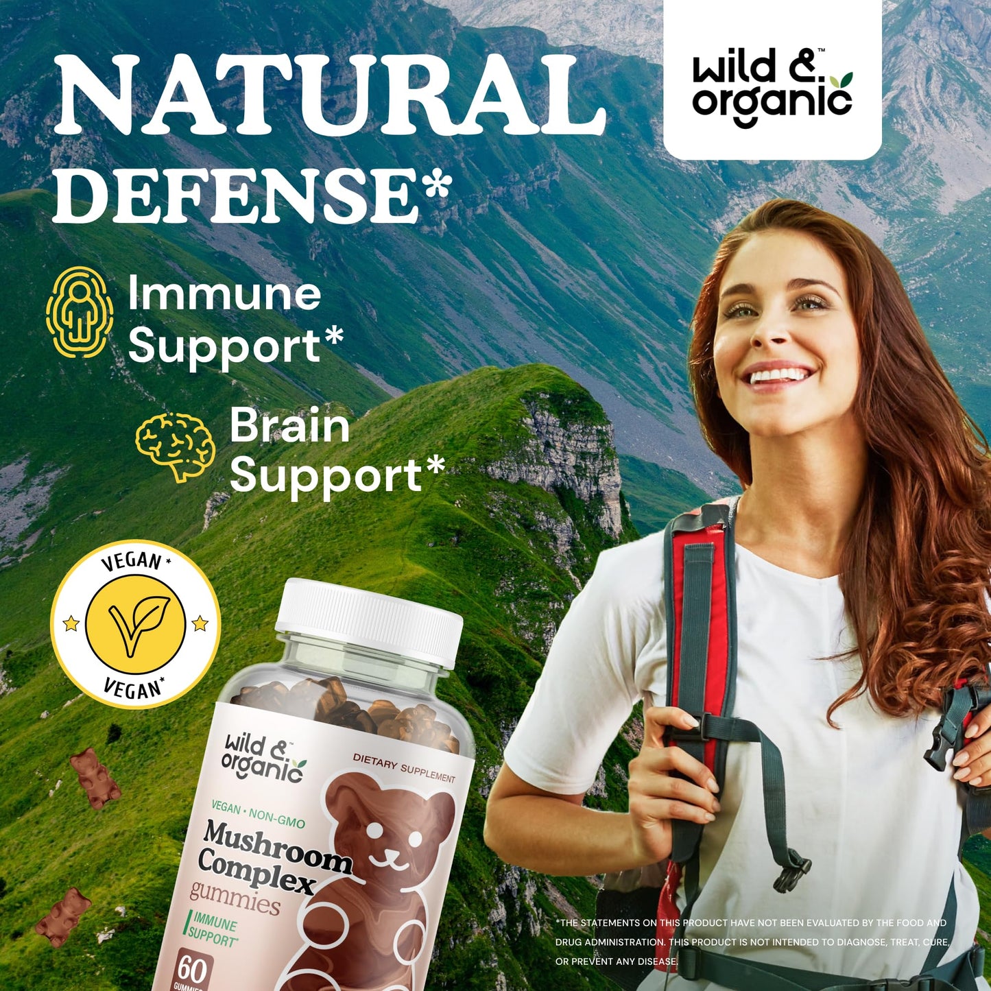 Wild & Organic Mushroom Gummies – 10-Mushroom Complex, Immune & Brain Support (60 Count Pack of 2)