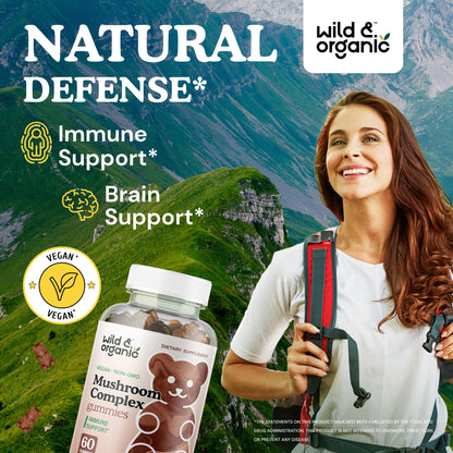 Wild & Organic Mushroom Gummies – 10-Mushroom Complex, Immune & Brain Support (60 Count Pack of 2)