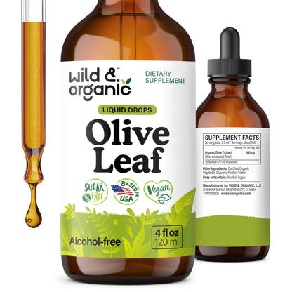 Wild & Organic Olive Leaf Liquid Extract – Immune Support | Vegan, Alcohol-Free | 4 fl oz