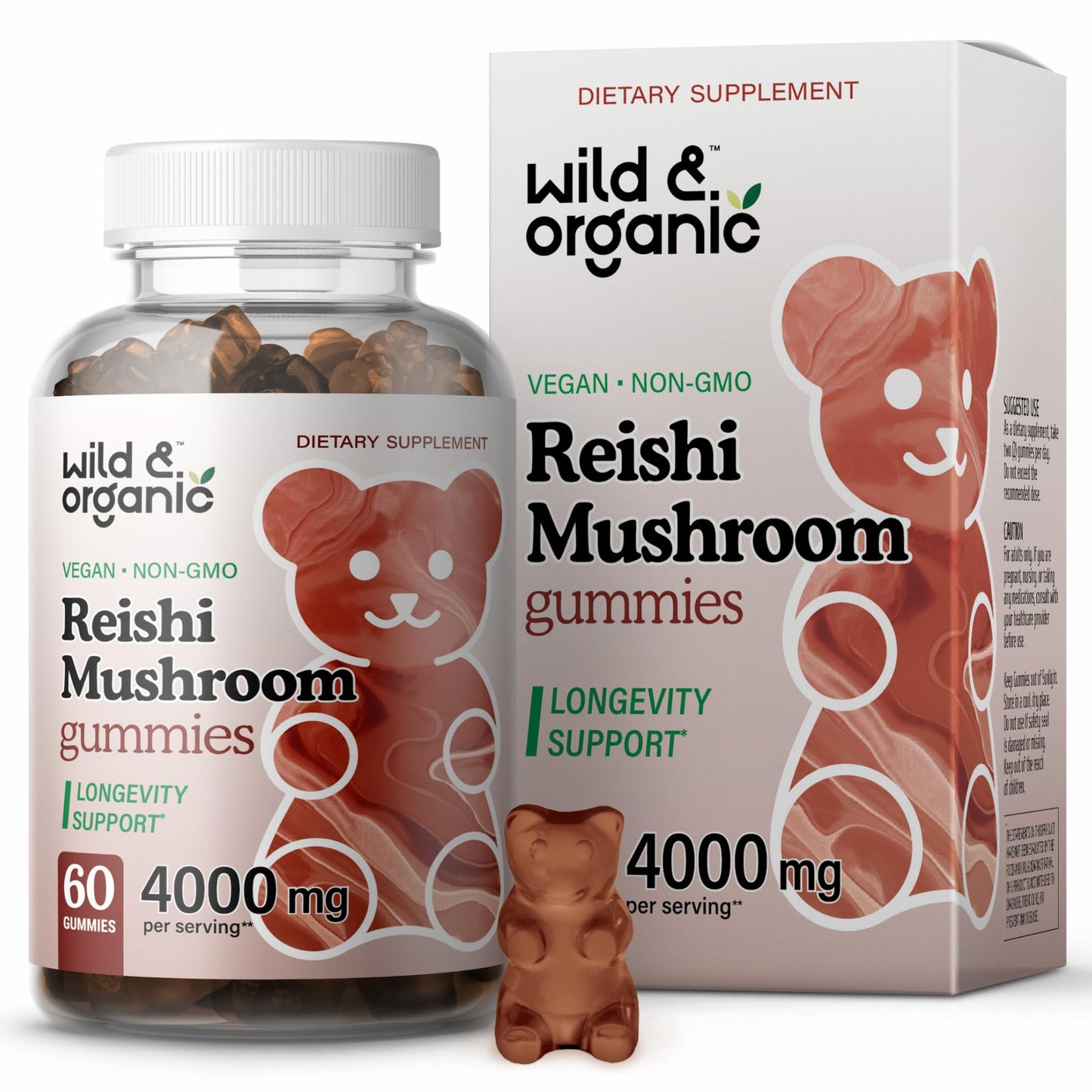 Wild & Organic Reishi Gummies 1000 mg | Ganoderma Lucidum Extract | Immune Support - 60 Vegan Chews