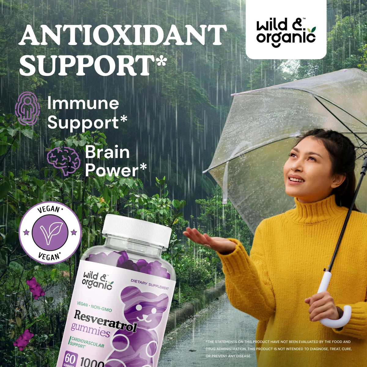 Wild & Organic Resveratrol Gummies 1000mg | Trans-Resveratrol for Antioxidant, Brain & Immune Support (Pack of 2) BritishVita | Premium UK Vitamins & Wellness Supplements