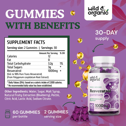 Wild & Organic Resveratrol Gummies 1000mg | Trans-Resveratrol for Antioxidant, Brain & Immune Support (Pack of 2) BritishVita | Premium UK Vitamins & Wellness Supplements