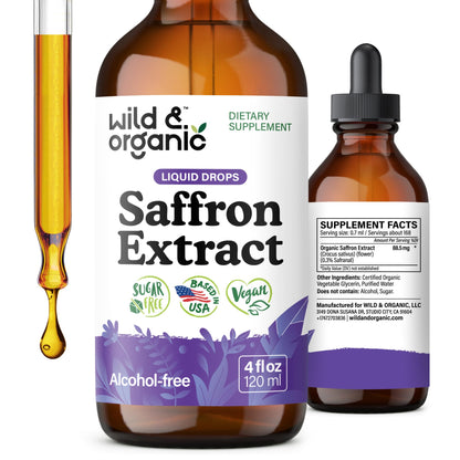 Wild & Organic Saffron Tincture – 88.5 mg per serving (4 oz) – Vegan, Alcohol & Sugar-Free