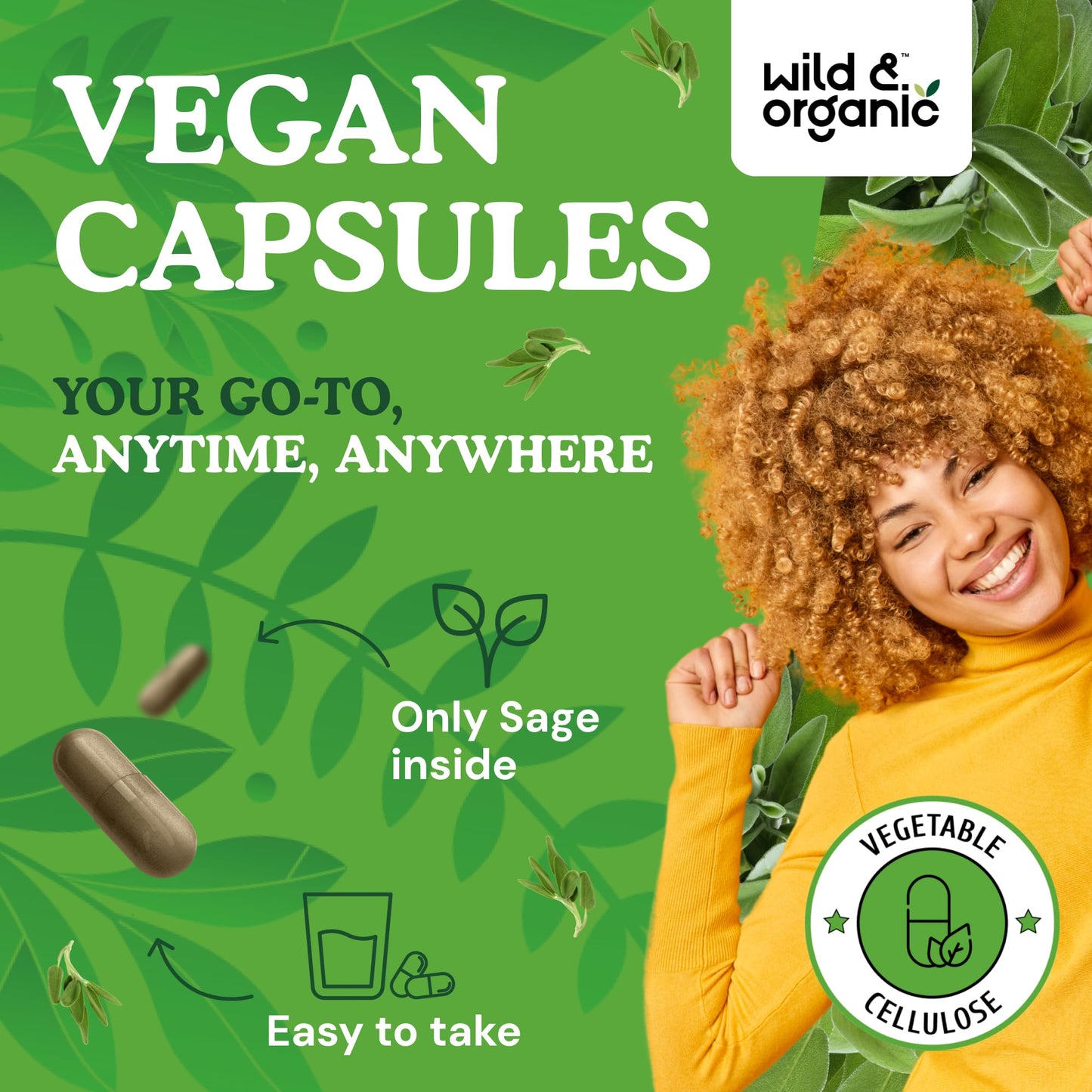 Wild & Organic Sage Capsules — 1000 mg Sage per Serving | Brain & Digestive Support