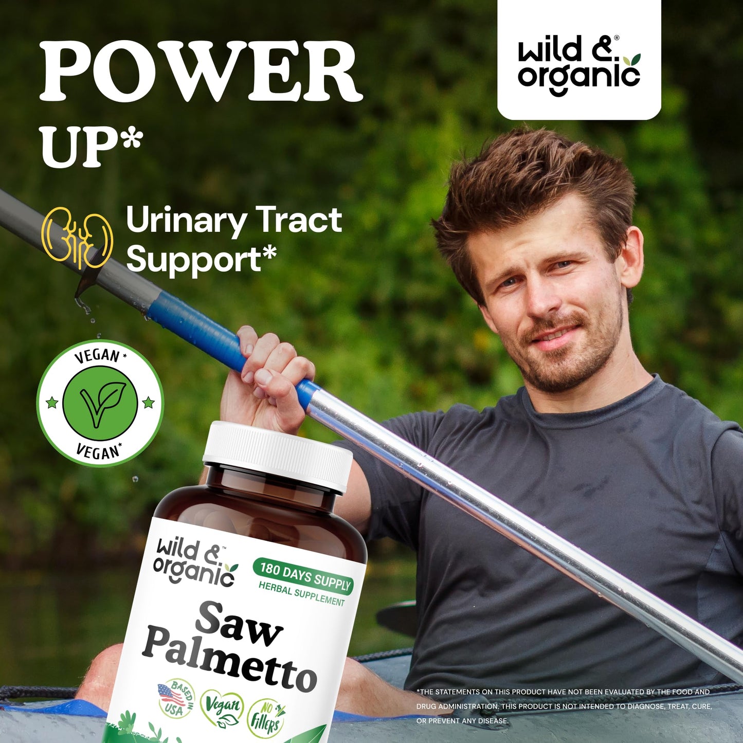 Wild & Organic Saw Palmetto Capsules 500 mg – Urinary Tract Support (180 Count) – Vegan, Non-GMO