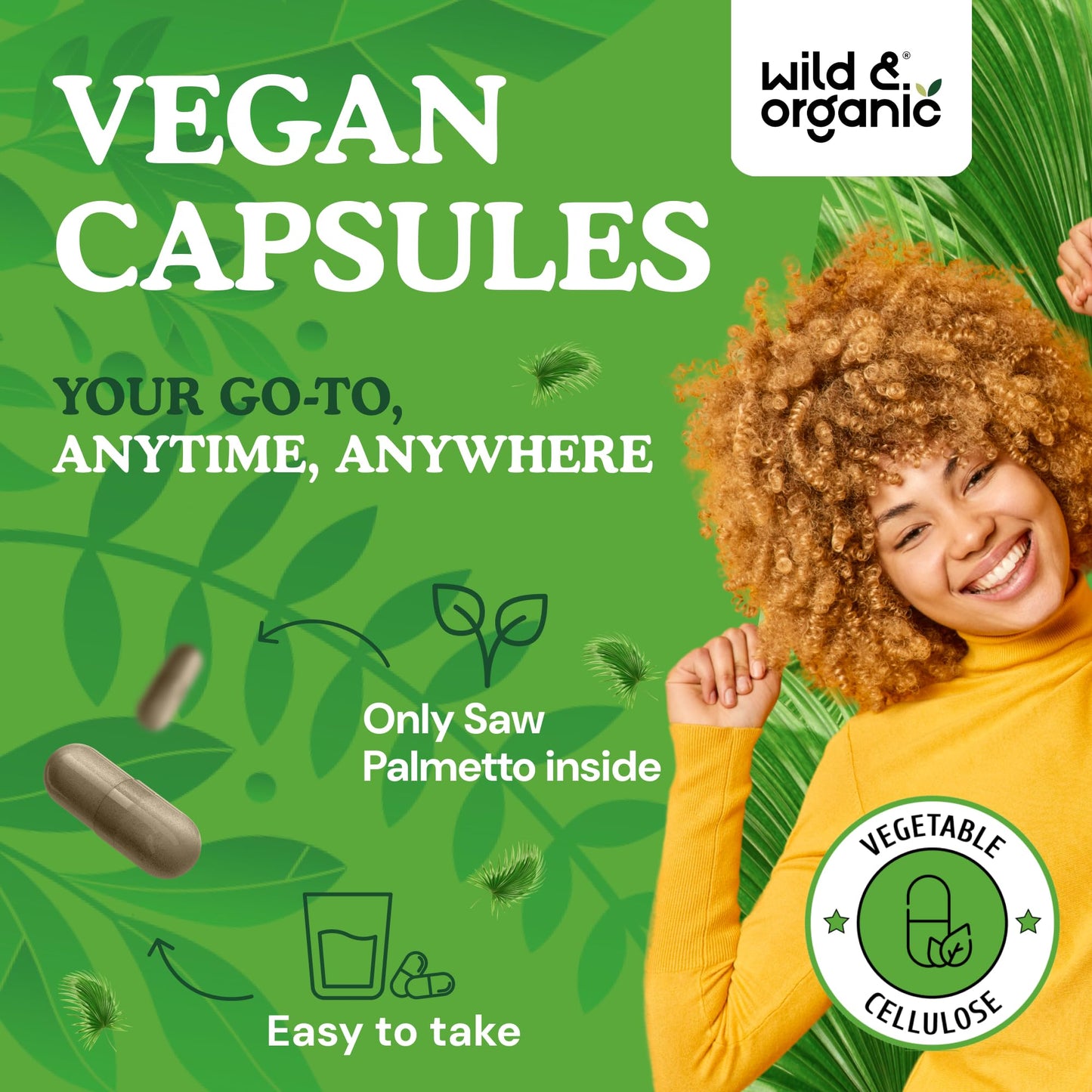 Wild & Organic Saw Palmetto Capsules 500 mg – Urinary Tract Support (180 Count) – Vegan, Non-GMO