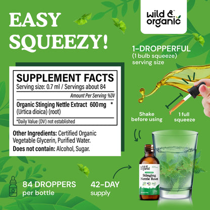 Wild & Organic Stinging Nettle Root Drops - 2 fl oz | Vegan, Alcohol-Free