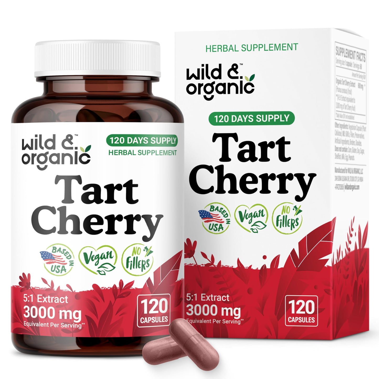 Wild & Organic Tart Cherry Capsules 600 mg – Uric Acid Support | 120-Day Supply | Vegan, Non-GMO