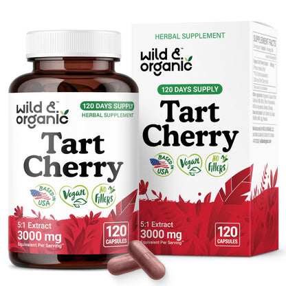 Wild & Organic Tart Cherry Capsules 600 mg – Uric Acid Support | 120-Day Supply | Vegan, Non-GMO