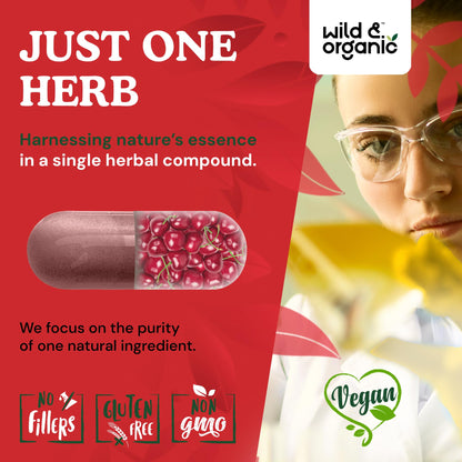 Wild & Organic Tart Cherry Capsules 600 mg – Uric Acid Support | 120-Day Supply | Vegan, Non-GMO